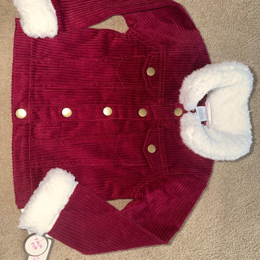 Little Lass Red Jean Jacket with White Accents